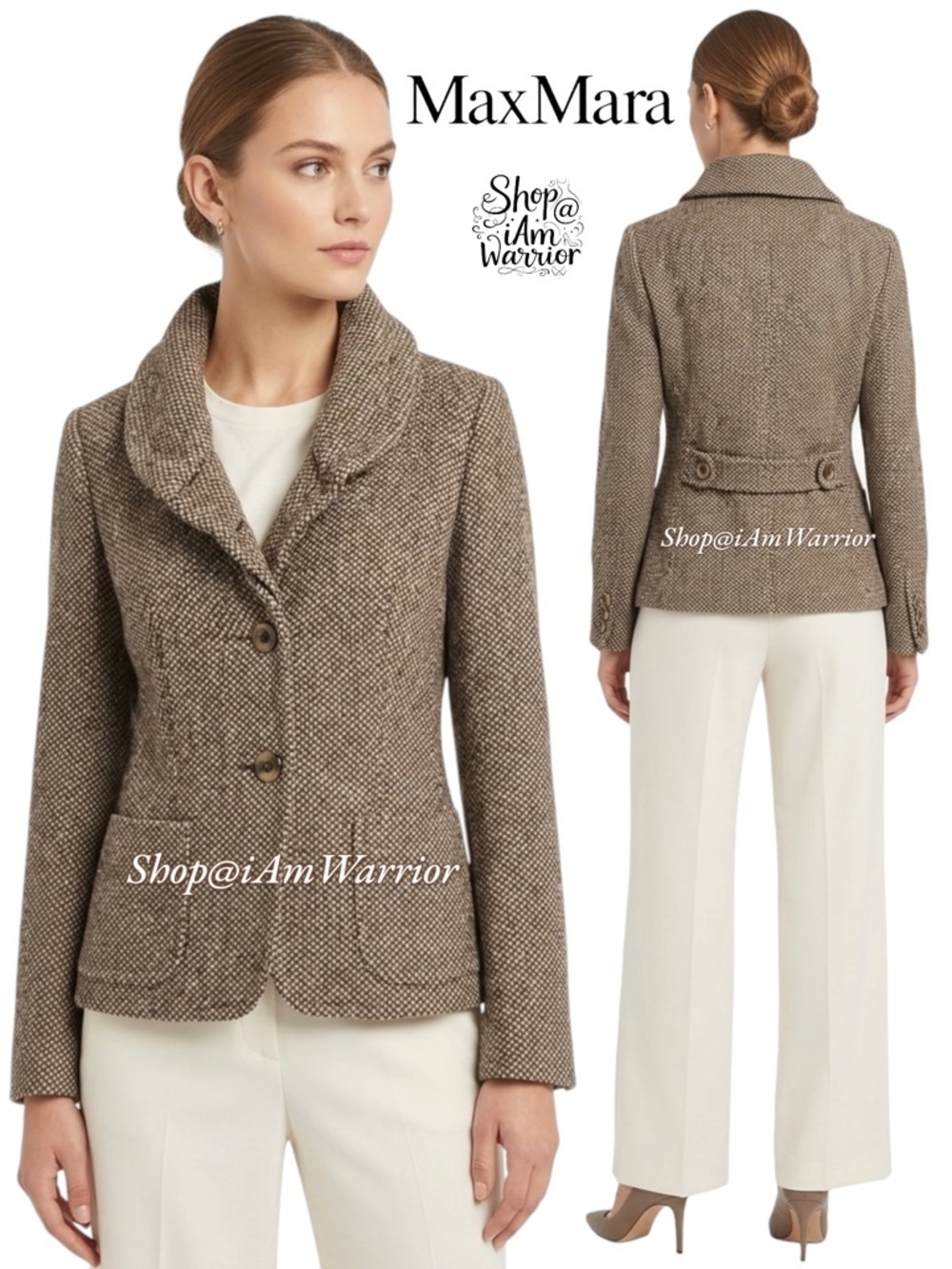 Weekend Max Mara Wool Tweed Jacket with Ruffle Funnel Neck *shop@iamwarrior